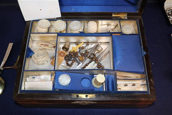 A coromandel mother of pearl inlaid sewing box length 30cm